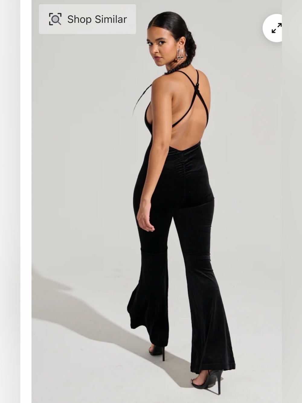 AKIRA Hey Girl Hey Velvet Jumpsuit Black Size L NWT Open Back Flare Pants - Picture 2 of 5